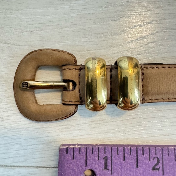 Vintage Bally Tan Leather Belt w Gold-tone Hardware Made in Italy Size Small - Picture 2 of 6